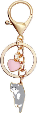 Lazy Cat Pink heart Keychain Fun Cartoon Kitten Cute Key Ring for Animal Key Chain Girl Birthday
