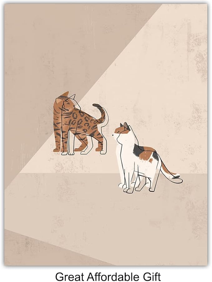 Abstract Minimalist Cat Wall Decor - Mid Century Modern Cat Lover Gifts For Women - Aesthetic Posters - Cute Kiity Wall Art - Wall Collage Kit - Boho Bohemian Decor - Geometric Line Art Wall Decor