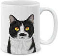 MUGBREW Cute Moustached Tuxedo Cat Ceramic Coffee Mug Tea Cup, 11 OZ