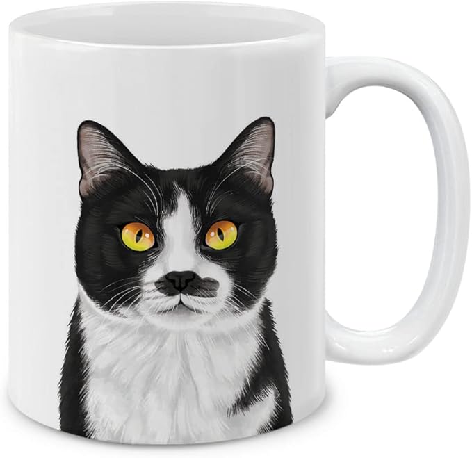 MUGBREW Cute Moustached Tuxedo Cat Ceramic Coffee Mug Tea Cup, 11 OZ