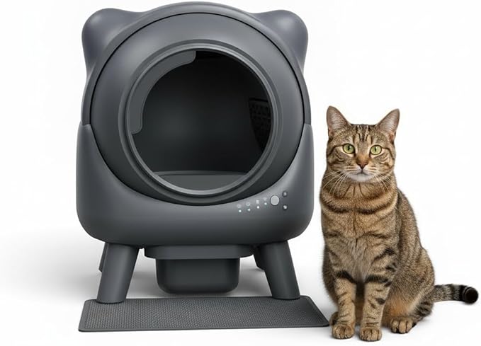 Automatic Cat Litter Box Self Cleaning - APP Control - Weight Monitoring - Ultra-Quiet, Medium Cats and Kittens Litter Box, Safe Anti-Pinch【Assembly Required】- Grey