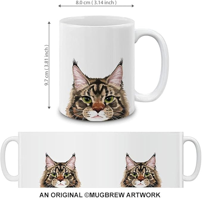 MUGBREW Black Brown Maine Coon Cat Ceramic Coffee Mug Tea Cup, 11 OZ
