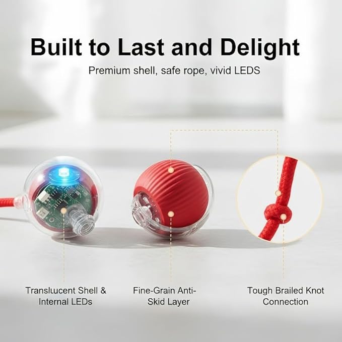 Interactive Cat Ball Toy, Motion Activated Rolling Ball with LED Light, Automatic Moving Pet Entertainment Equipment, Spherical Shape, 2x2x2 Inches
