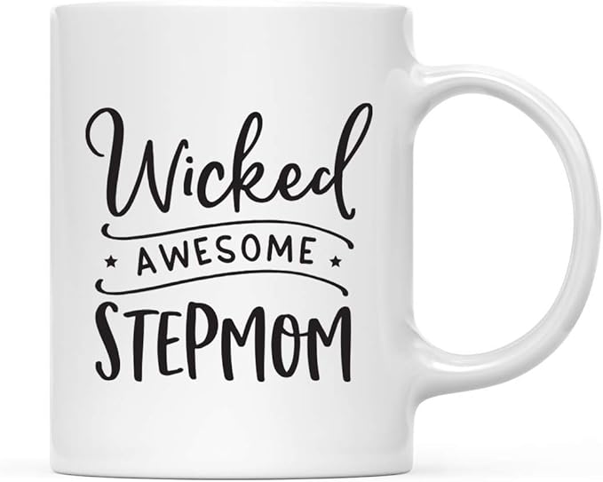 Andaz Press Mother's Day 11oz. Ceramic Coffee Tea Mug Gift for Mom, Wicked (Awesome) Stepmom, Bitten Apple Graphic, 1-Pack, Birthday Christmas Gift Ideas