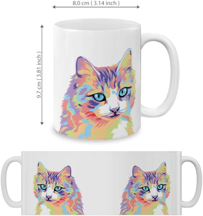 MUGBREW Pastel Colorful Cat Vector Portrait Ceramic Coffee Mug Tea Cup, 11 OZ
