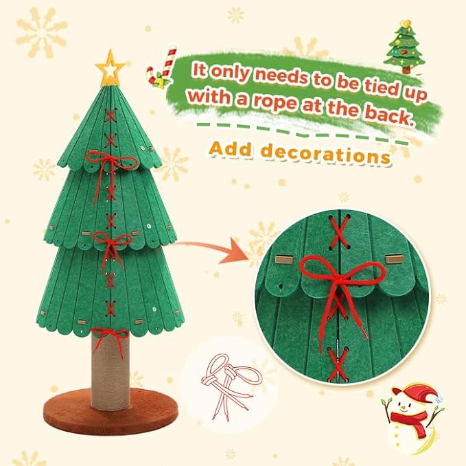 MUTTROS 42.9 Inch Cat Tree for Indoor Cats, Cute Cat Tower with 2 Cozy Houses, Holiday Kitty Climbing Furniture for Kittens to Play and Sleep