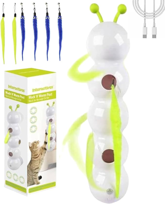Caterpillar Cat Toy,Interactive Smart Cat Toy, Rechargeable Motion Activated Cats Toys, Bite Resistant, Automatic Kitten Toys for Bored Cats for All Ages Indoor Cat (with 4 Blue Tails)