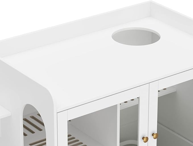 Extra Large Cat Litter Box Enclosure Furniture Hidden, Cat Condo Cabinet Pet House with Stairs for 2, Nightstand Side Table with a Drawer for Living Room, White