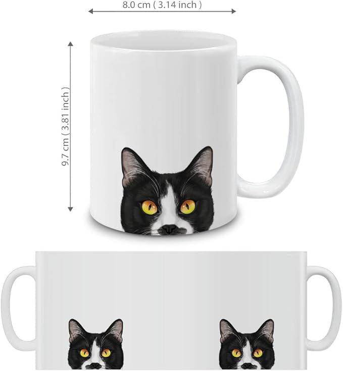 MUGBREW Moustached Tuxedo Cat Ceramic Coffee Mug Tea Cup, 11 OZ