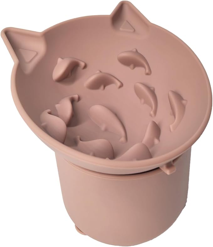 Elevated Cat Bowl, Silicone Kitten Bowls for Food and Water, Wide Shallow Cat Food Dish, Whisker Fatigue, Lead & Cadmium Free, Great Height for Pets (Pink)
