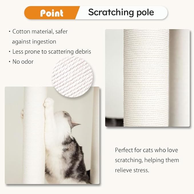 Mordern Cat Tree Tower, Freestanding, Cushioned Bed, Large Base, for Multiple Cats, Compact,Winter and Summer Use, Summer Mat Included, for Large Cats (Olive Green, Height 135cm)