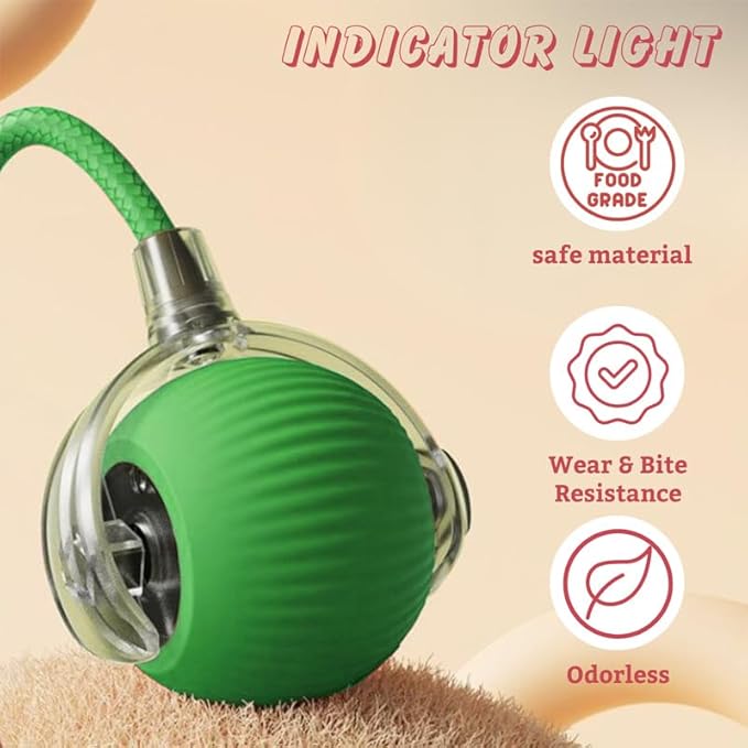 Interactive Cat Toy Ball, Automatic Rolling Electric Toy for Indoor Cats, Motion-Activated Smart Ball for Exercise and Play Toy for Kittens, Green
