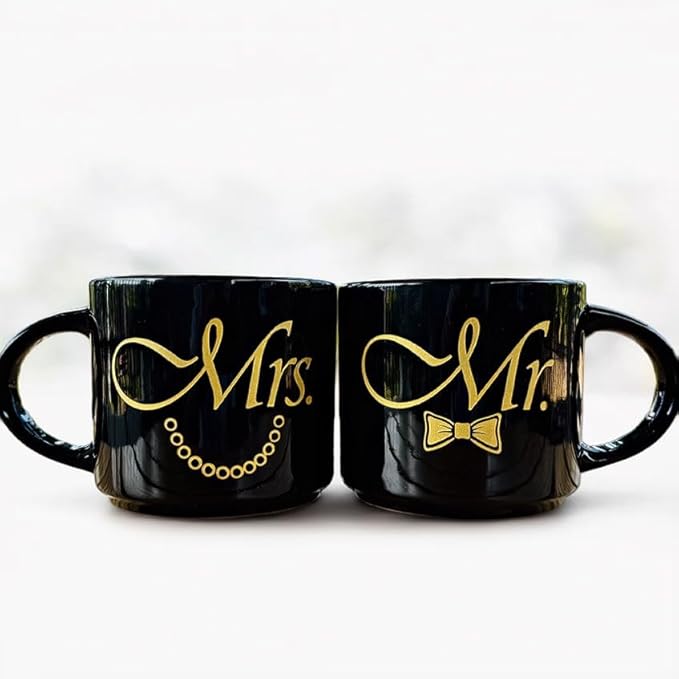 Mr and Mrs Mug Set, Mr Mrs Wedding Gift for Couples, 17 Oz Funny Couple Coffee Mug with Hidden Bottom Design, Newlywed Gift, Bride Groom Present, Anniversary Engagement Gift, His and Hers Mug