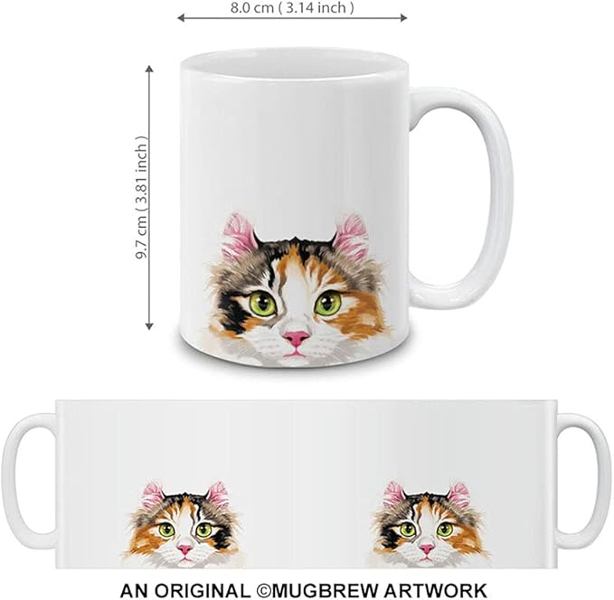 MUGBREW Calico American Curl Longhair Cat Ceramic Coffee Mug Tea Cup, 11 OZ