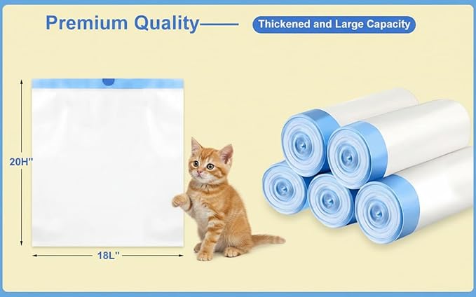 100-Pack Thickened Automatic Litter Box Bags, Compatible with PetCova, DuckSky,MeoWant,Leak-Proof Pet Waste Bag Liners with Drawstring, Heavy Duty Self-Cleaning Litter Box - 18" x 20",litter box
