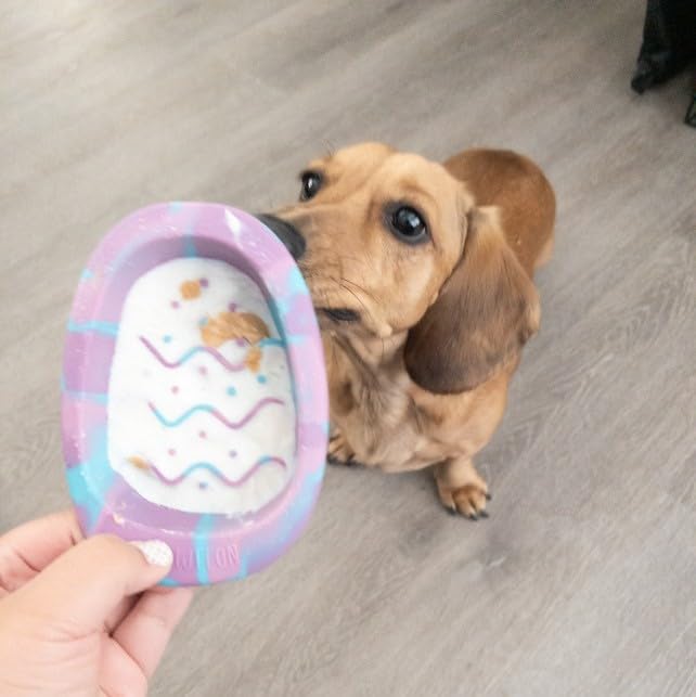 CHEWFFON Easter Dog & Cat Lick Mat Bowls, BPA-Free Silicone Slow Feeder Bowl with Suction Cups, Non Slip Pet Food Bowl Reduces Boredom and Anxiety, Dishwasher Safe, Cotton Candy Small