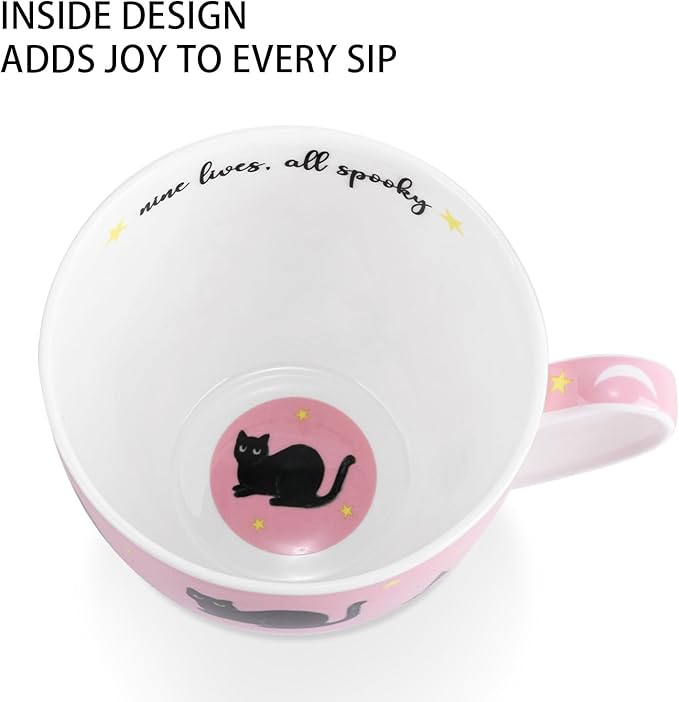 Black Cat Mugs - 20 oz Bone China Black Cat Coffee Mug with Pumpkin, Cute Spooky Holiday Gifts for Friends and Family, Designed in England by Harvest Green Studio