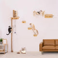 Cat Wall Shelves, Large Wall-Mounted 6-in-1 cat Furniture Set (Climbing Rope+Sisal Scratching Post+Macrame Resting Hammock+Interactive Toys Ball+Feeding Bowls Station+3 Wall Steps) for Indoor Kitties