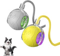Interactive Cat Toy Balls, 2025 New Interactive Rolling Cat Balls, Upgrade 3.0 Tail Cat‘s Toys with LED Light, Three Modes Smart Automatic Rolling Pet Ball Toy (Yellow+Grey)
