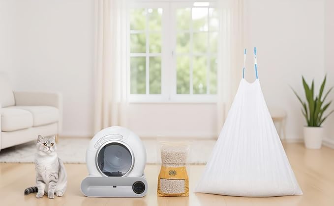 100-Pack Thickened Automatic Litter Box Bags, Compatible with PetCova, DuckSky,MeoWant,Leak-Proof Pet Waste Bag Liners with Drawstring, Heavy Duty Self-Cleaning Litter Box - 18" x 20",litter box