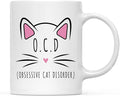 Andaz Press Funny Cat Lover 11oz. Ceramic Coffee Tea Mug, O.C.D. Obsessive Cat Disorder, 1-Pack, for Cat Mom, Birthday Christmas Ideas, Includes Box