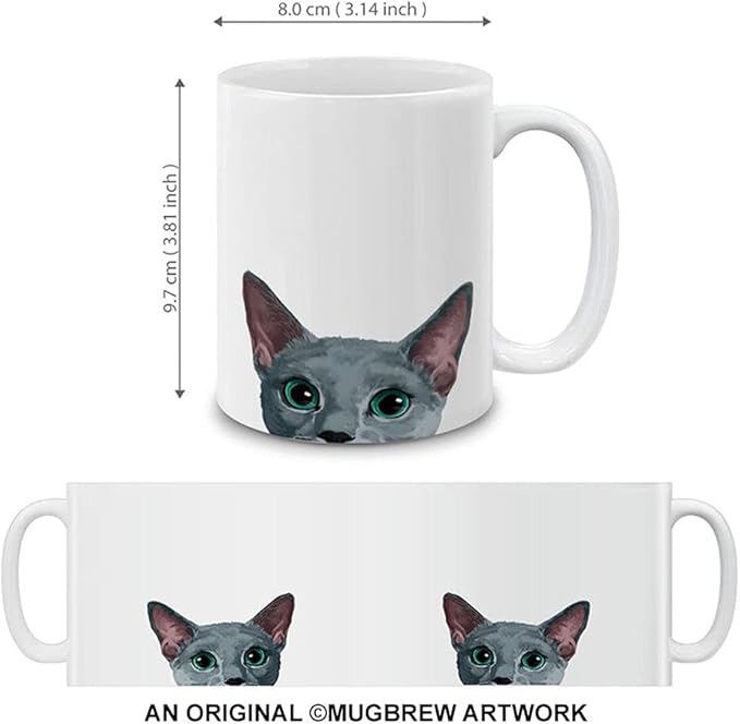 MUGBREW Russian Blue Cat Ceramic Coffee Mug Tea Cup, 11 OZ