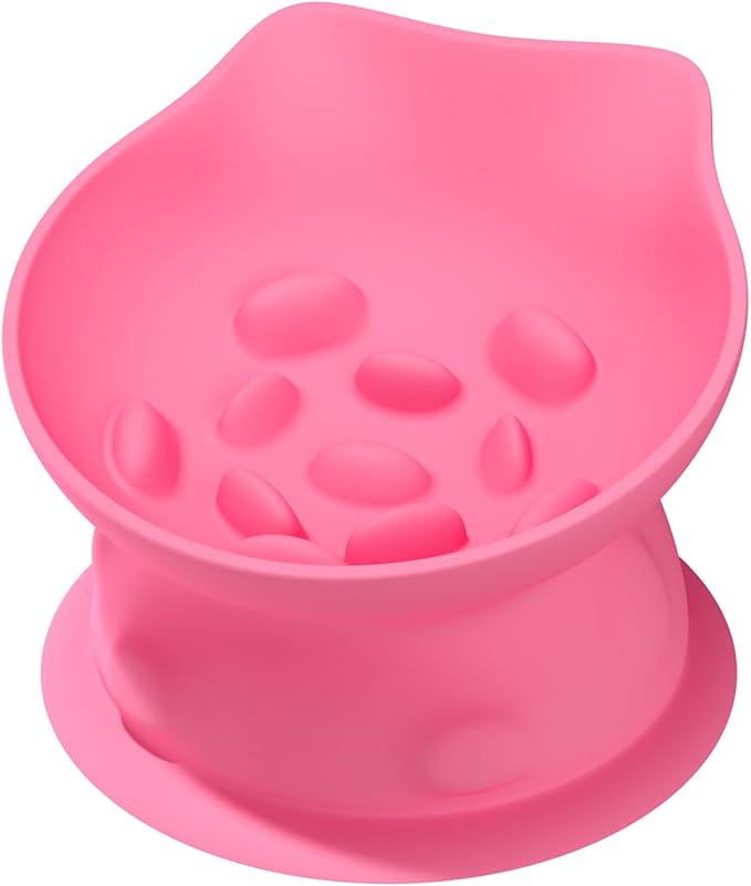 Slow Feed Cat Bowl, Elevated Cat Food Dish with Tilted Design, Dual-Use for Dry and Wet Food, Anti-Vomit, Anti-Choking, Easy to Clean