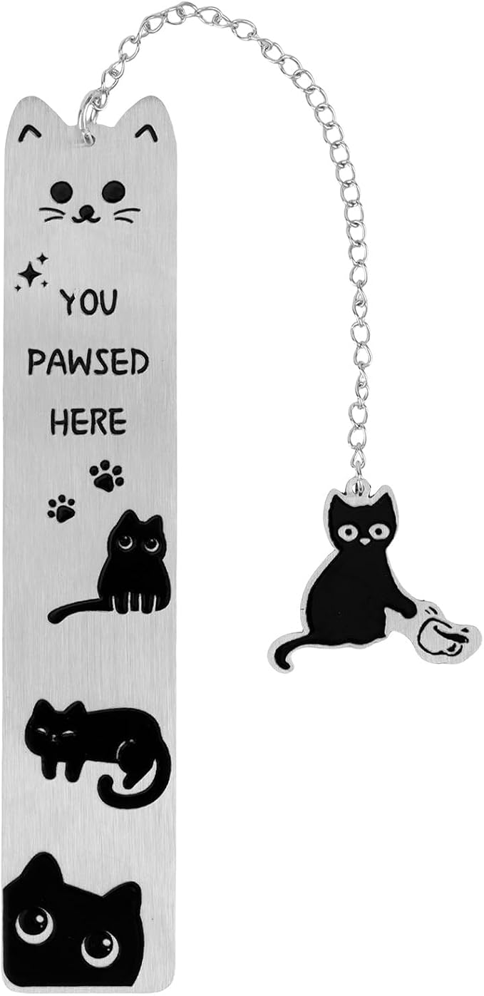 Black Cat Bookmark, Zinc Alloy Aesthetics Silver Metal Bookmark for Reading Lovers Funny Gift Cute Reading Accessories for Men Women Book Enthusiasts (Three Black Cats)