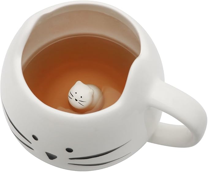 Koolkatkoo Cute Cat Coffee Mug for Cat Lovers Women Girls Ceramic Kitty Water Mugs 12 oz Small Cup White