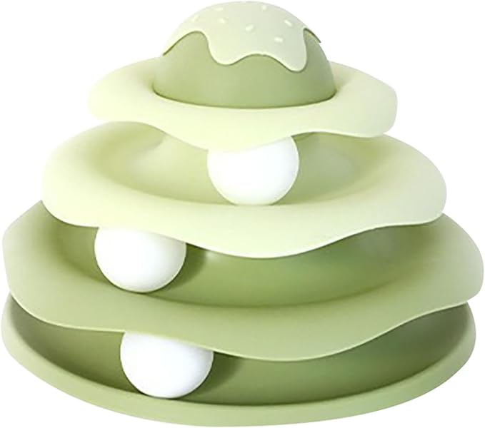 Cat Ball Track Toy, Cat Ball Tower, Multi-Level Design Cat Ball Track Toy, 3 in 1 Automatic Interactive Kitten Toy, Easy to Disassemble, Easy to Clean, Meet Your Cat's Exercise Needs (Green)
