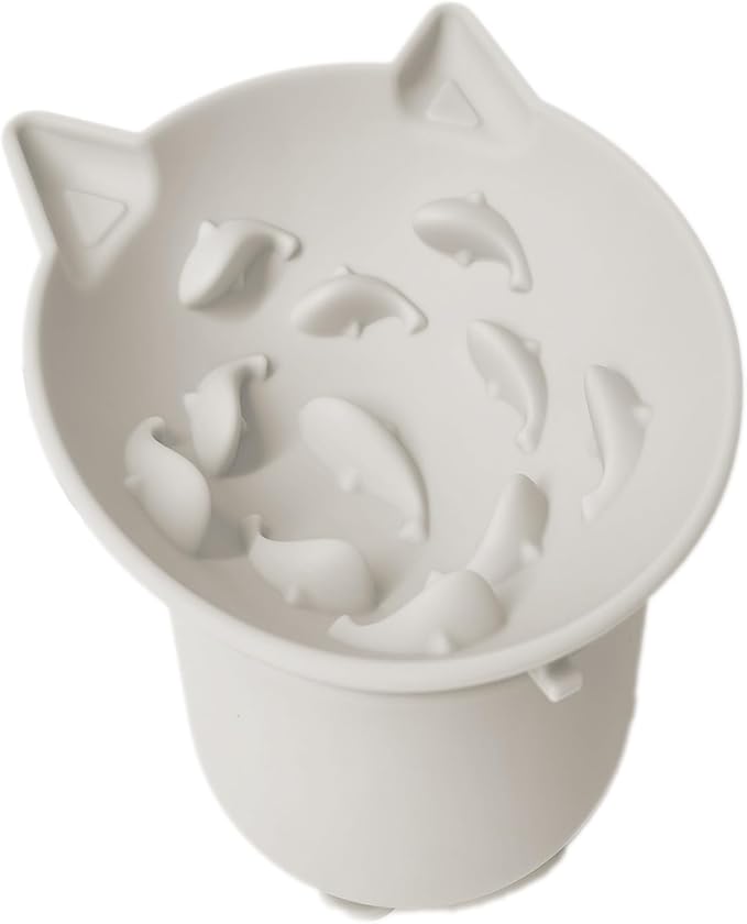 Elevated Cat Bowl, Silicone Kitten Bowls for Food and Water, Wide Shallow Cat Food Dish, Whisker Fatigue, Lead & Cadmium Free, Great Height for Small Pet (LightGrey)