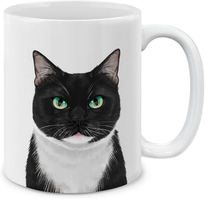 MUGBREW Cute Tuxedo Cat White Chin Ceramic Coffee Mug Tea Cup, 11 OZ