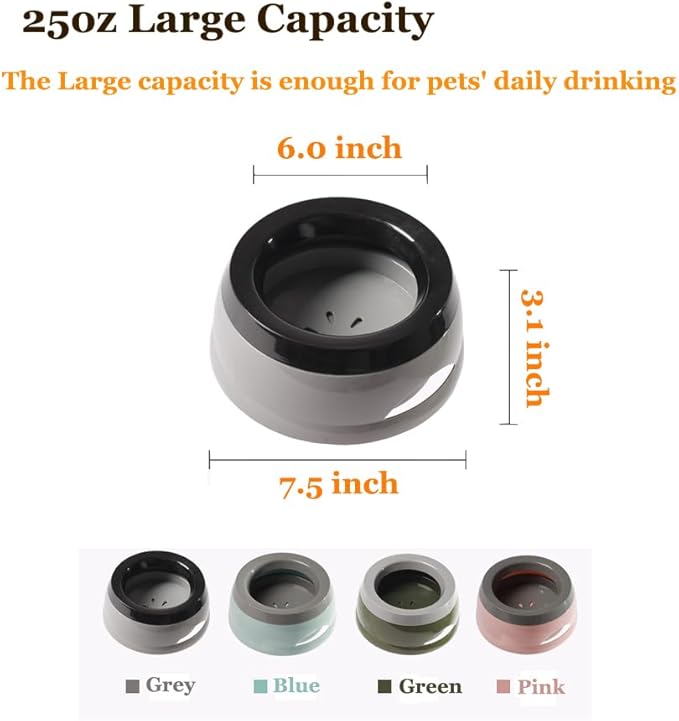 Dog Water Bowl 25oz No Spill Pet Water Bowl Large Capacity Slow Water Feeder, Spill Proof Pet Water Dispenser Vehicle Carried Slow Drinking Travel Water Bowl for Dogs/Cats/Pets (Pink)
