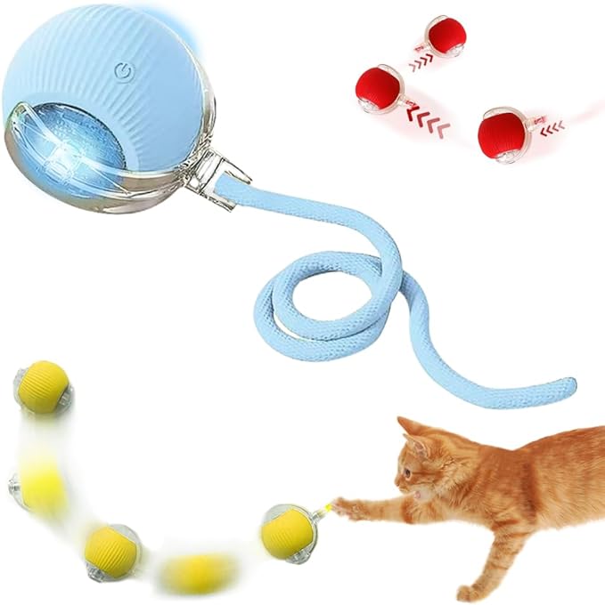 Interactive Cat Toys Ball for Indoor, 2025 New Cat Toys for Bored Indoor Adult Cats Automatic Moving Pet Ball, Upgrade Smart Self Rolling Interactive Cat Balls Toys Multicolor (Blue)