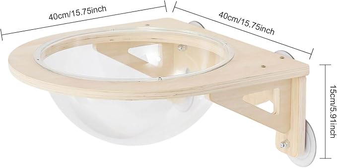 15.75''x15.75'' Wall-Mounted Cat Space Capsule, Wooden Clear Cat House with Transparent Window, Capsule Kitten Walls Shelves with 16.5 lbs Capacity for Indoor Cats, Solid Wood & Plastic