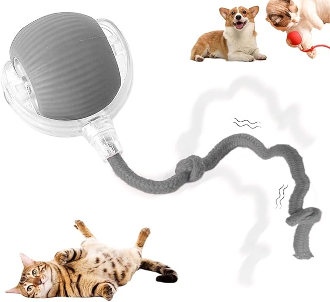 Interactive Rolling Cat Dog Ball Toy, 2025 New Automatic Interactive Cat Toys Self Moving Cat Toys, 360° Smart Automatic Rechargeable Toy Electric Dog Balls for Dog/Cat(Gray)