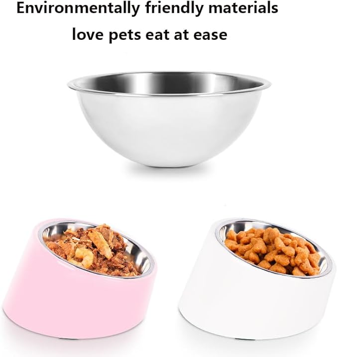 Pink Elevated Dog Bowl Set - 15° Tilted Slow Feeder (3 Sizes & 7 Colors), Anti-Choking Design with Non-Slip Base - BPA-Free for Small/Medium/Large Dogs (Pink, m)