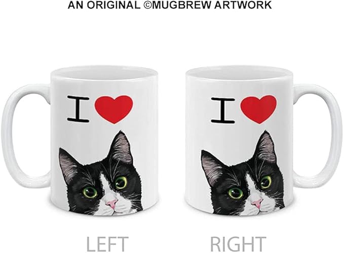 MUGBREW I Love Tuxedo Cat Ceramic Coffee Mug Tea Cup, 11 OZ