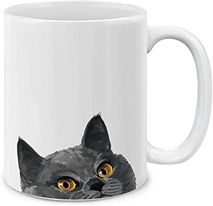 MUGBREW Blue Gray British Shorthair Cat Ceramic Coffee Mug Tea Cup, 11 OZ