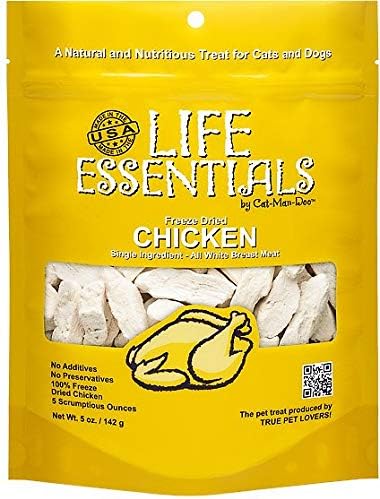 Life Essentials by Cat-Man-Doo Freeze Dried Chicken Dog & Cat Treats, Healthy Single Ingredient Training Treats for Dogs, Puppies & Cats, Made with Real Chicken – 5 oz (6 Pack)