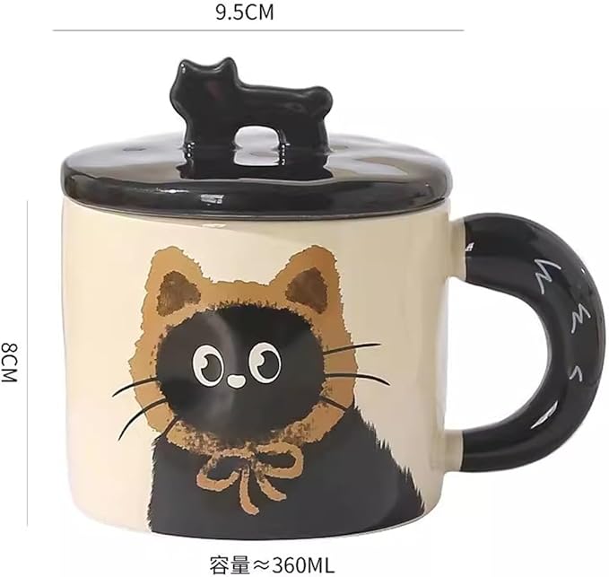 Cat Shaped Mug Suitable For A Variety Of Drinks, Ceramic Mug With Lid, Gift Box For Souvenirs (DarkBrownGiftBox)