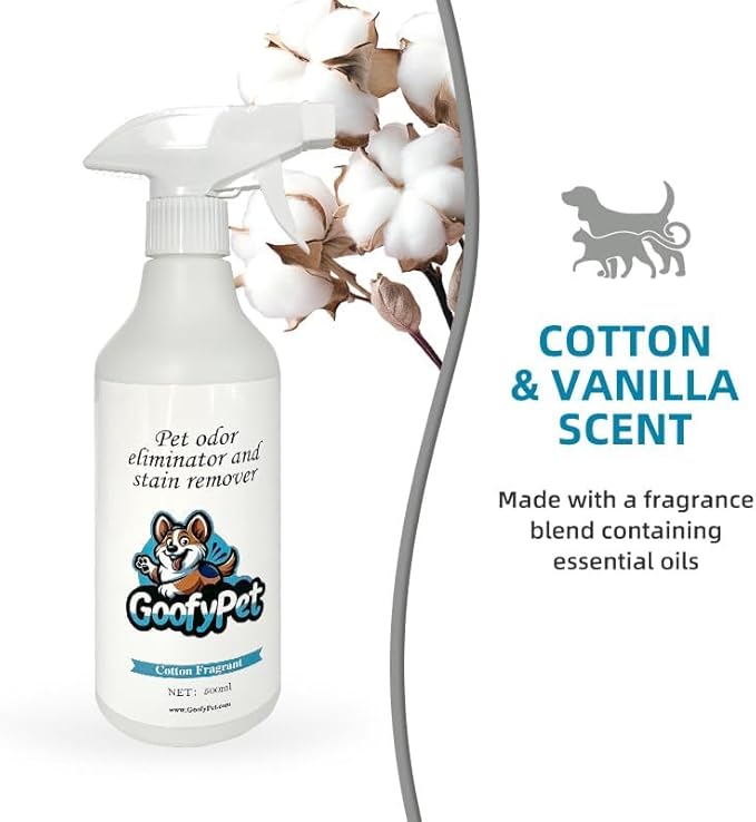 Advanced Stain and Odor Eliminator Spray for Pet Urine on Carpets, Furniture, Floors - Natural Cotton Scent Pet Deodorizer for Dogs & Cats –16.9 oz
