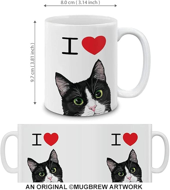 MUGBREW I Love Tuxedo Cat Ceramic Coffee Mug Tea Cup, 11 OZ