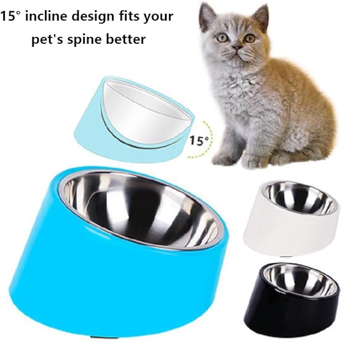 No-Spill Non-Skid for Large Breeds: 15° Tilted Feeder for with Cones or Long Ears - Detachable 2-in-1 Stainless Steel Elevated Dish, Easy Access, Black (Size L)