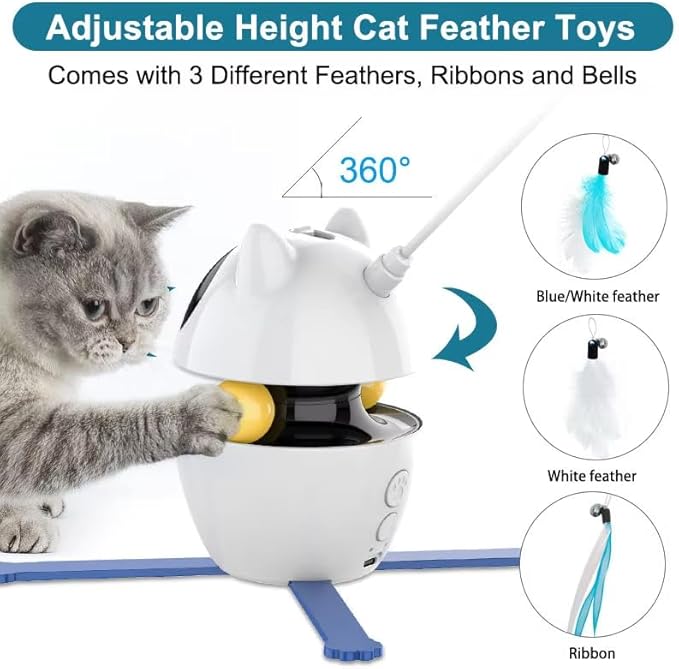 4-in-1 Interactive Cat Toy, Electronic Robot Ball Wand Teaser with Feather, Automatic Pet Entertainment