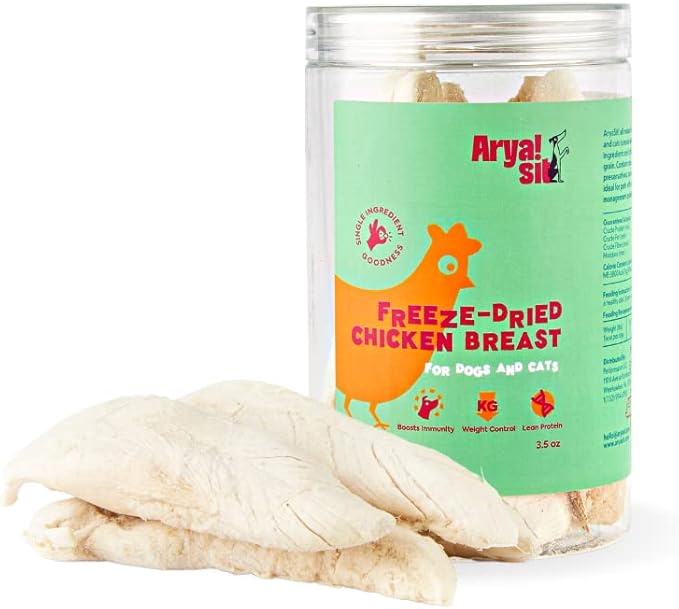 Arya Sit! - Freeze-Dried Single Ingredient Treats (Chicken Breast) for Dogs and Cats - Lean Protein · Grain‑Free & Low‑Calorie · Great for Sensitive Tummies & Weight Control