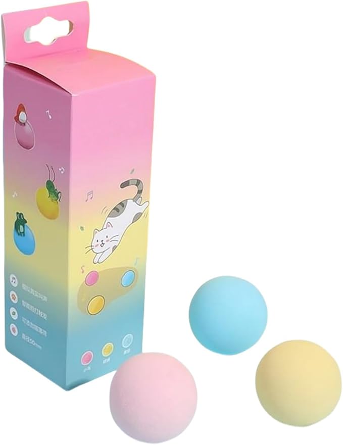 Cat Toys Balls Interactive Cat Toy Simulating Animal Chirp with Birds Frogs or Crickets Chirping Automatic Cat Toys for Indoor Cats (3 Pcs, Ball)