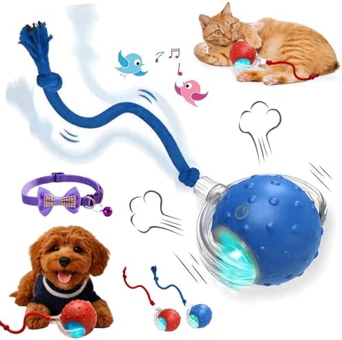 2026 New Dog Toy, Motion Dog Toy 2.0, Interactive Fast Moving Ball with Birdsong, 360° Smart Automatic Rolling Electric Dogs Ball Toys with Rope for Dogs Cat Indoor Play (Blue)