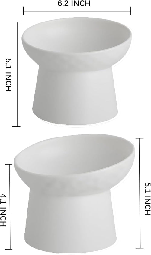 6 inch Small Ceramic Raised Cat Bowls, Tilted Elevated Food or Water Bowls, Stress Free, Backflow Prevention, Dishwasher and Microwave Safe, Lead & Cadmium Free(White 6 inch 2pc)