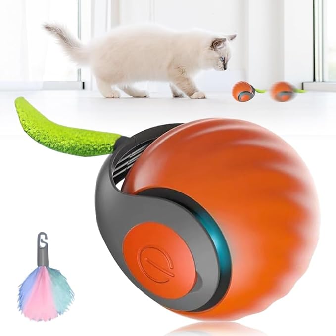 Interactive Cat Toy Balls, 2025 New Automatic Moving Smart Cat Toy Ball, Interactive Pet Toy for Cats, Dogs Indoor, Automatic Rolling Pet Toy (Orange)